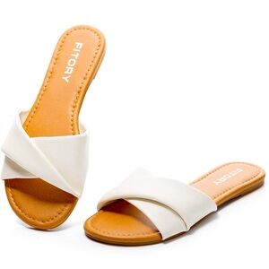 FITORY Women's Flat Sandals Fashion Slides With Soft Leather Slippers for Summer